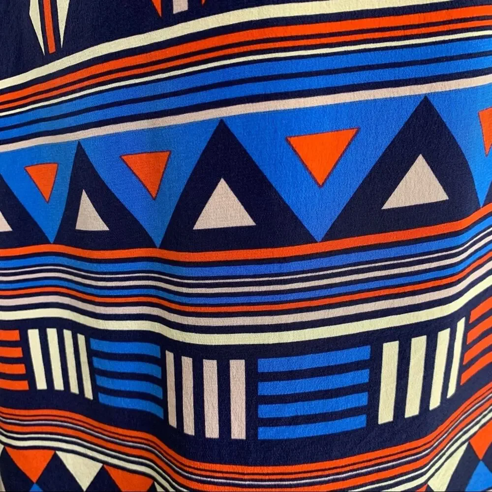 Marc by Marc Jacobs blue orange tan geometric silk dress size Large